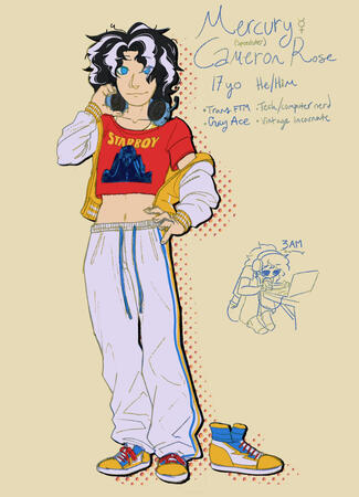 Cameron. Full body flat color, color bg.