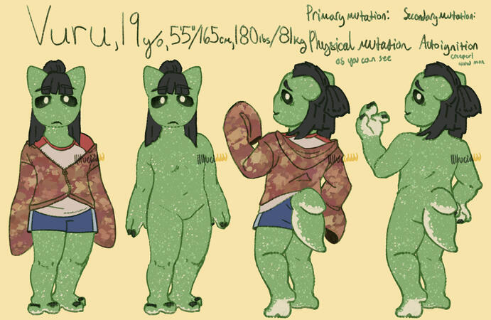 Vuru. x2.5 Full body flat color, color bg.