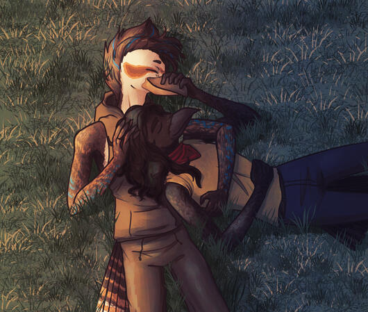 Kye and Jess. Two half body full render, effect bg.